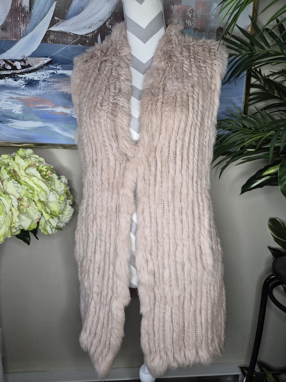 Love Token Womens Light Beige Brown 100% Rabbit Fur Vest